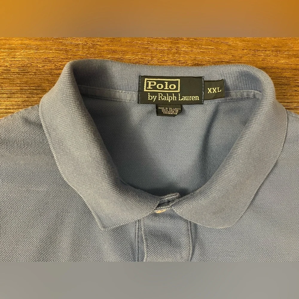 VINTAGE Polo Ralph Lauren Men Polo Shirt XXL Blue Rugby Logo Embroidery‎ E5